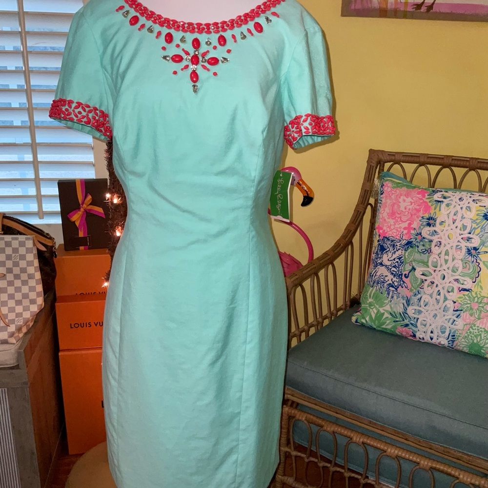 Lilly Pulitzer NWT Nora Sheath Dress Crystal Water 💦 HTF!! Size 6
